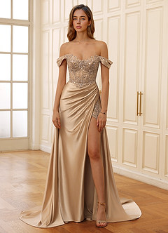 Rowane Champagner Korsett-Strass-Abendkleid aus durchsichtiger Spitze image3