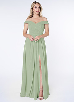 Azazie Audrianna Bridesmaid Dresses Dusty Sage A-Line Off-The-Shoulder Gathered Chiffon Convertible Dress image1