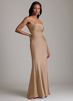 Azazie Saylor Brudtärnklänningar Klä av Sjöjungfru i Stretch Satin Axelbandslös Taupe image4