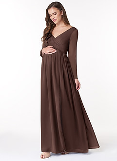 Azazie Teton Final Sale A-Line Long Sleeve Chiffon Floor-Length Dress image3