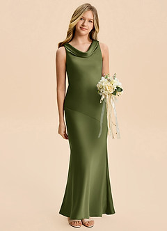 Azazie Rylina Junior Meerjungfrau-Linie Stretch-Satin Kleid Olivgrün image3