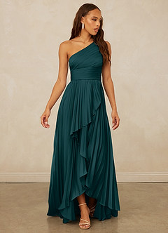 Christian Siriano Bridal for Azazie 1008 Bridesmaid Dresses Pine A-Line One Shoulder Stretch Satin Dress image3