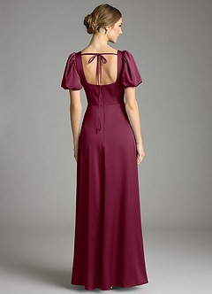 Azazie Fyona Bridesmaid Dresses Mulberry A-Line Pleated Stretch Satin Dress image7