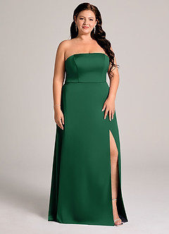 Azazie Wren Abiti da Damigella Abito Convertibile A-Line in Raso Elasticizzato Senza Cinturino Verde Scuro image9