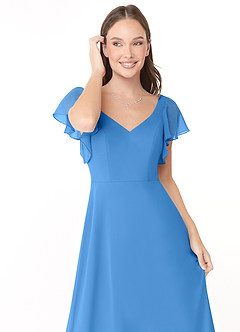 Azazie Syenna Jurken voor bruidsmeisjes Jurk van Chiffon met A-Lijn Ruches Blauwe Gaai image5
