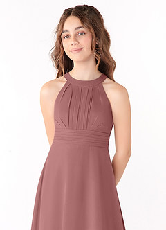 Azazie Linna Junior Vestido de Rosa Del Desierto de Gasa de Corte En A con Plisado image4