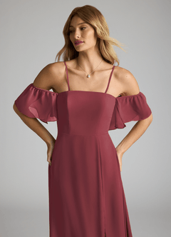 Azazie Sue Robes de demoiselle d'honneur Robe Trapèze Convertible en Mousseline de soie Épaule décolletée Merlot image2