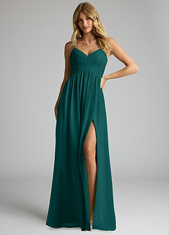 Azazie Alia Brautjungfernkleider A-Linie Plissee Chiffon Kleid Pfau image1