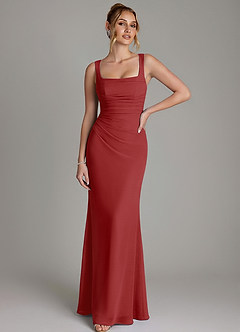 Azazie Agustina Bridesmaid Dresses Rust Mermaid Corset Chiffon Dress image1