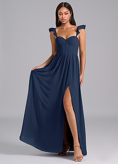 Azazie Denisse Bridesmaid Dresses Dark Navy A-Line Ruched Chiffon Dress image4