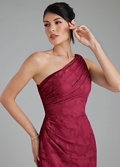 Azazie Akilah Bridesmaid Dresses Burgundy Mermaid One Shoulder Floral Burnout Dress image5