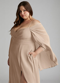 Azazie Cienna Robes de demoiselle d'honneur Robe Trapèze en Mousseline de soie Manche longue Taupe image11