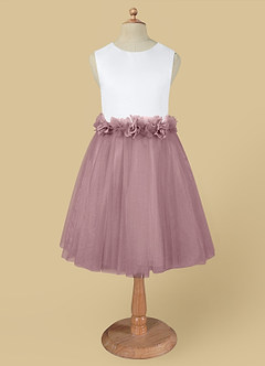 Azazie Loulou Flower Girl Dresses Diamond White Dusty Rose A-Line Sleeveless Tulle Dress image5