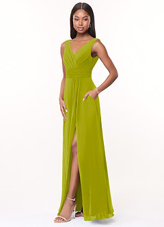 Azazie Karina Bridesmaid Dresses Lemongrass A-Line Pleated Chiffon Dress image3