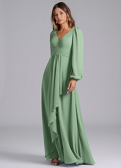 Azazie Liah Bridesmaid Dresses Matcha A-Line Long Sleeve Chiffon Dress image4