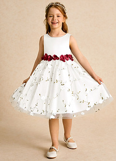Azazie Starri Flower Girl Dresses Ivory Scarlet Ball-Gown Beaded Matte Satin Dress image4
