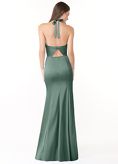 Azazie Emeria Bridesmaid Dresses Eucalyptus Mermaid Pleated Stretch Satin Dress image2