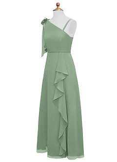 Azazie Aidy Vestido de Matcha de Gasa/ Chiffon de Acampanado con Lazo image7
