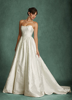 Azazie Bria Vestidos de novia Vestido Blanco Antiguo de Jacquard Floral de Corte Princesa con Palabra de honor image10