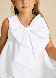 Azazie Zoey Flower Girl Dresses White A-Line Bow Matte Satin Dress image2
