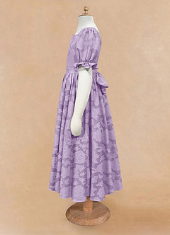 Azazie Joss Flower Girl Dresses Lilac A-Line with Sleeves Floral Burnout Dress image6