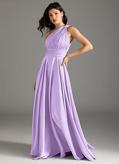 Azazie Charlize Bridesmaid Dresses Lilac A-Line One Shoulder Stretch Satin Dress image4