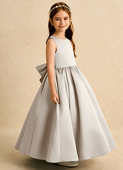 Azazie Daisies Flower Girl Dresses Frost Ball-Gown Bow Matte Satin Dress image3