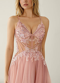 Celestyn Pink Rhinestone Sequin Embroidery Tulle Prom Dress image5