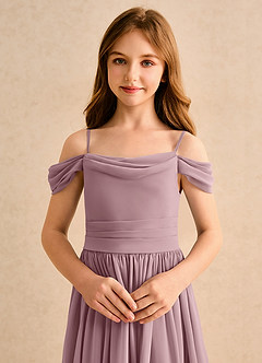 Azazie Shia Junior Formal Flower Girl Dresses Dusty Rose A-Line Off the Shoulder Chiffon Dress image6