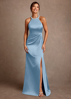 Azazie Lawrence Abiti per la Madre della Sposa Abito A-Line in Raso Elasticizzato Plissettato Azzurro Polvere image1