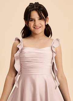 Azazie Kira Junior Blushing Pink A-Line Ruched Stretch Satin Dress image8
