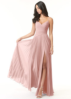 Azazie Vini Jurken voor bruidsmeisjes Jurk van Chiffon met A-Lijn V-hals geplooid Poederroze image1