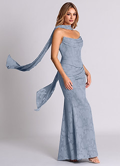 Azazie Sorrel Vestidos de damas de honor Vestido de Azul Polvoriento de Devorado Floral de Corte Sirena Convertible con Corsé image4