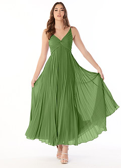 Azazie Raychelle Brautjungfernkleider A-Linie V-Hals Chiffon Kleid Basilikum image2