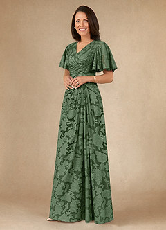 Azazie Emmeline Mother of the Bride Dresses Eucalyptus A-Line Pleated Floral Burnout Dress image3