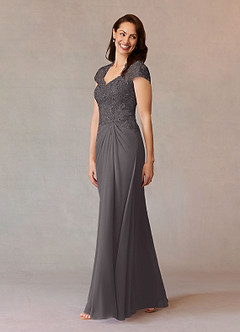 Azazie Junie Mother of the Bride Dresses Steel Grey A-Line Lace Chiffon Dress image3