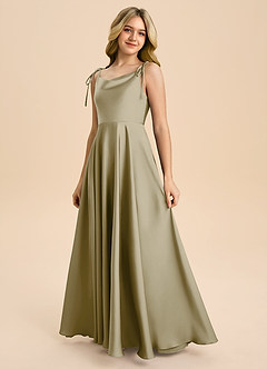 Azazie Popsy Junior Moss Green A-Line Bow Stretch Satin Dress image6