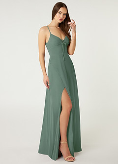 Azazie Minie Bridesmaid Dresses Eucalyptus A-Line Bow Chiffon Dress image4