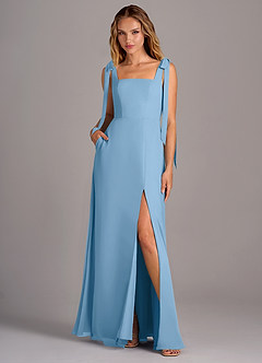 Azazie Debra Bridesmaid Dresses Steel Blue A-Line with Pockets Chiffon Convertible Dress image1