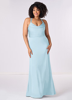 Barbie ♥ Azazie Bridesmaid Dresses Sky Blue Mermaid Pleated Stretch Satin Dress image6