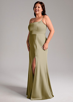 Azazie Lidia Bridesmaid Dresses Moss Green Mermaid Side Slit Stretch Satin Dress image11