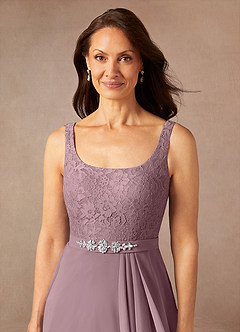 Azazie Ainsling Abiti per la Madre della Sposa Abito A-Line in Chiffon in Pizzo con Scollo Quadrato Rosa Polverosa image10