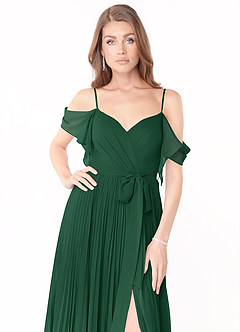 Azazie Lyney Bridesmaid Dresses Dark Green A-Line Off the Shoulder Chiffon Dress image6