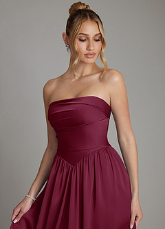 Azazie Zena Bridesmaid Dresses Mulberry A-Line Strapless Stretch Satin Dress image3