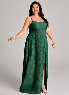 Azazie Moira Jurken voor bruidsmeisjes Jurk van Bloemen Burn-out met A-Lijn Zijsplit Donkergroen image9