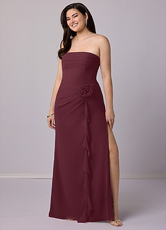 Barbie ♥ Azazie Robes de demoiselle d'honneur Robe Fourreau Convertible en Mousseline de soie Sans bretelle Cabernet image10