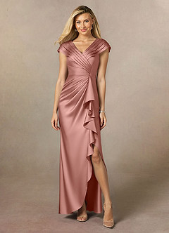Azazie Anderson Mère de la mariée Robes Robe Trapèze en Satin extensible Plissée Rosette image1