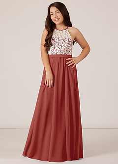 Azazie Fahari Junior Terracotta A-Line Lace Chiffon Dress image2