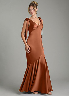 Azazie Alena Brautjungfernkleider Meerjungfrau-Linie Plissee Stretch-Satin Kleid Kupfer image3