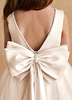 Azazie Cookie Flower Girl Dresses White Alabaster A-Line Bow Tulle Dress image6